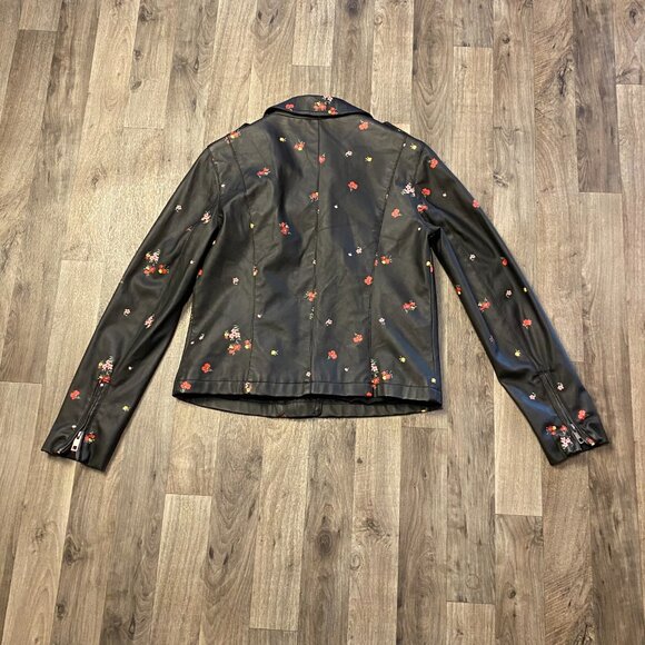 Who What Wear Faux Leather Jacket Floral Asymmetric Zip Size Small - Picture 3 of 7
